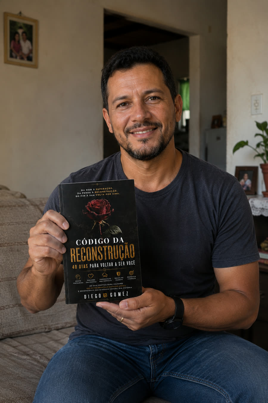 Marcelo Augusto segurando o livro Código da Reconstrução