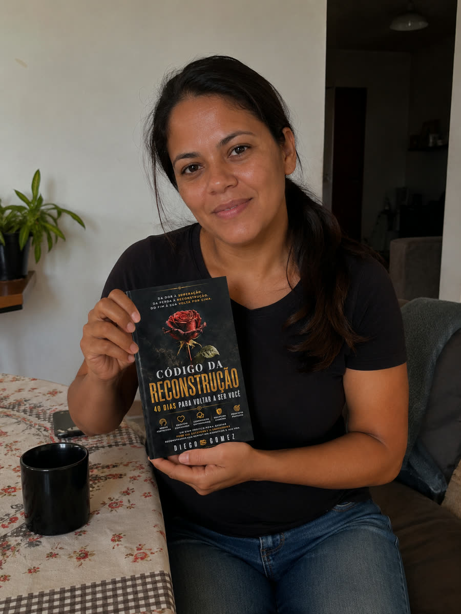 Juliana Prado segurando o livro Código da Reconstrução